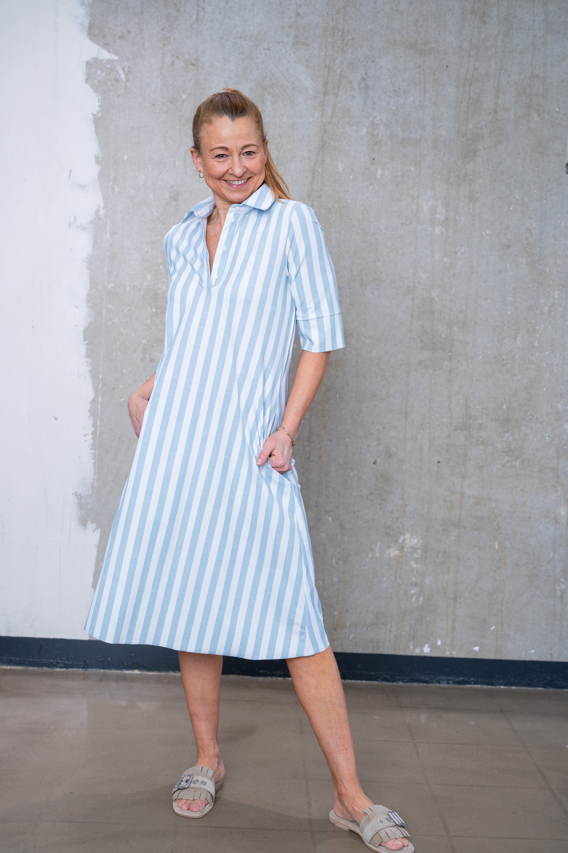 FLOER Polokleid gestreift