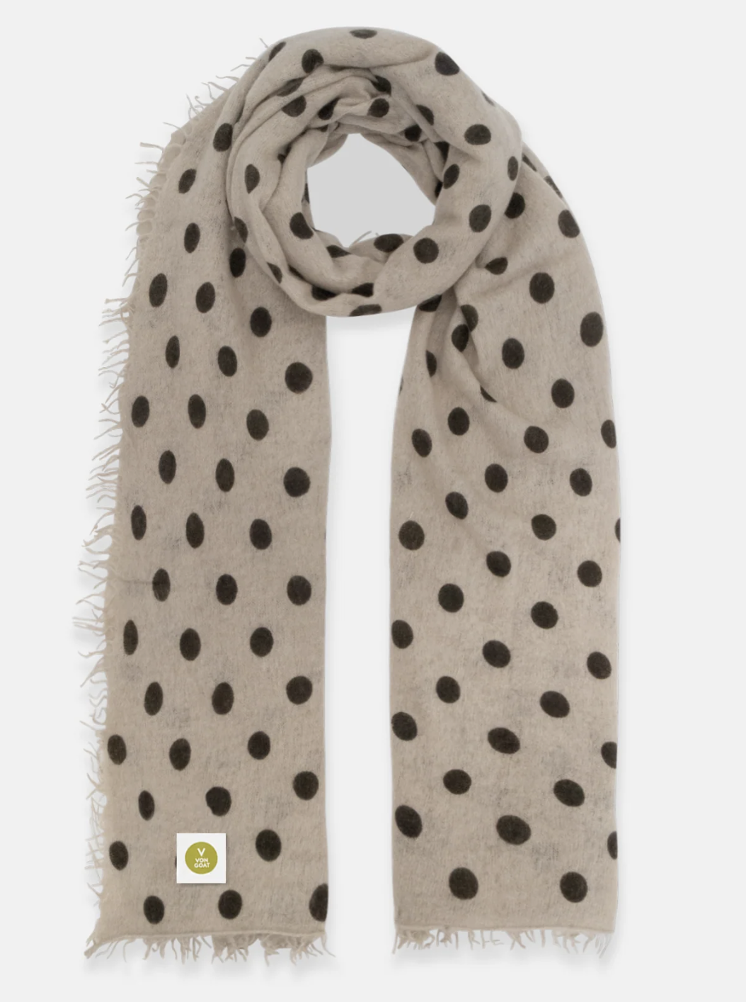VON GOAT Cashmere Schal POLKA Dots greige melange