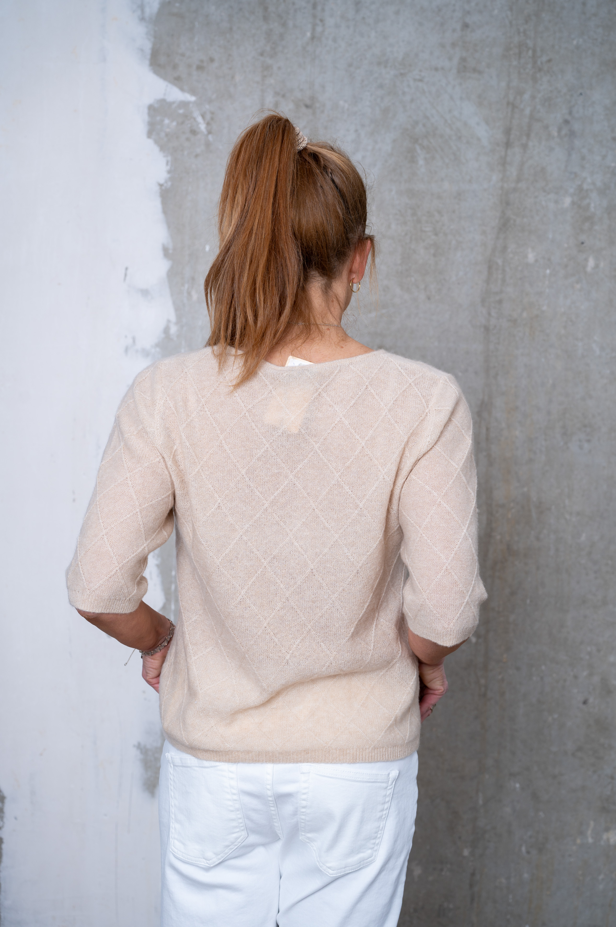 HANDMADE Kurzarm-Pullover sand